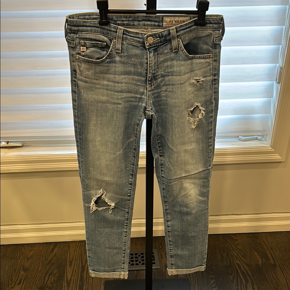 Super soft AG Distressed Light Wash ‘The Stilt’ Roll Up Jeans